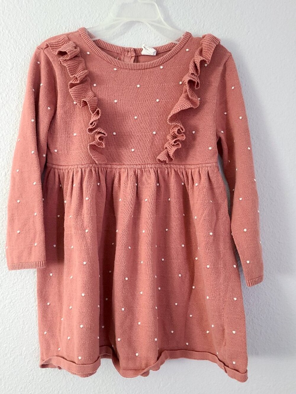 H&M Toddler Girls Dusty Rose Polka Dot Ruffle Knit Dress Size 4T